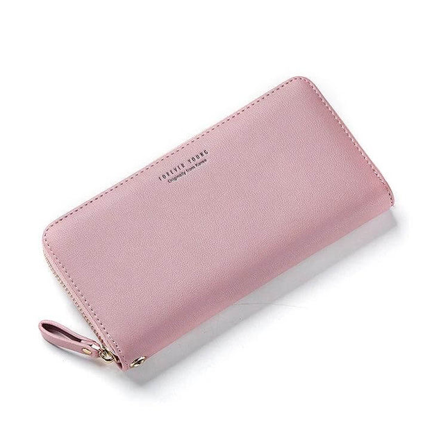 Women Long Clutch Wallet For Everyday Use Large Capacity - pink synthetic leather zip-around wallet with large capacity and multiple card slots