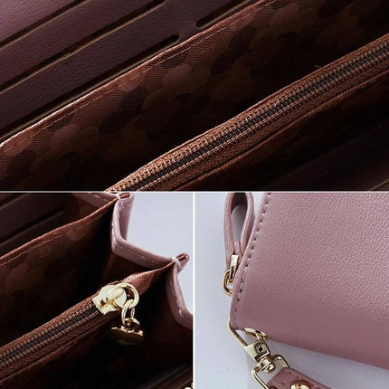 Women Long Clutch Wallet For Everyday Use Large Capacity - pink synthetic leather long clutch with zipper, card slots and gold hardware, roomy interior