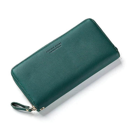 Women Long Clutch Wallet For Everyday Use Large Capacity green synthetic leather zip-around wallet with spacious interior and card slots
