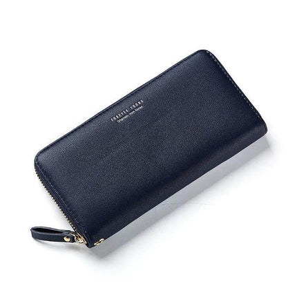 Women Long Clutch Wallet For Everyday Use Large Capacity - navy synthetic leather zip-around wallet with large capacity and card slots, 19x10x2 cm