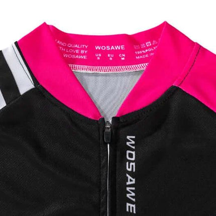 Cycling Jersey For Spring And Autumn Breathable Sweat Wicking Fit - pink collar black front zip close-up