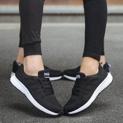 Women Mesh Wedge Sneakers For Everyday Casual Walking in black breathable mesh with white EVA sole for commuting and light travel