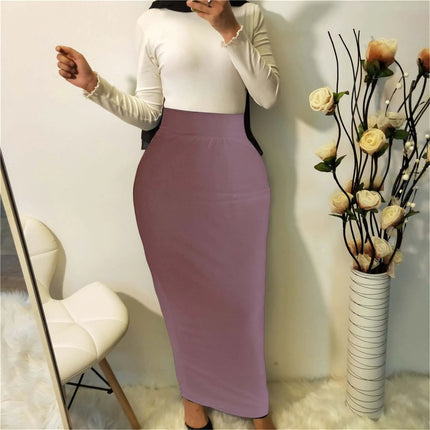 All-Match Solid Color Modal Skirt for Everyday Modest Wear - mauve modest long pencil skirt with white top for work or casual