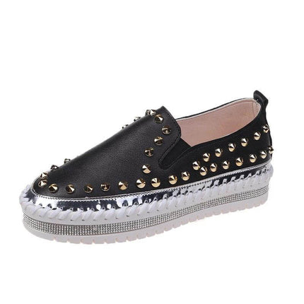 Rivet Canvas Flat Sneakers For Women Casual Everyday - black studded canvas slip-on with rubber sole for city commuting and light walking