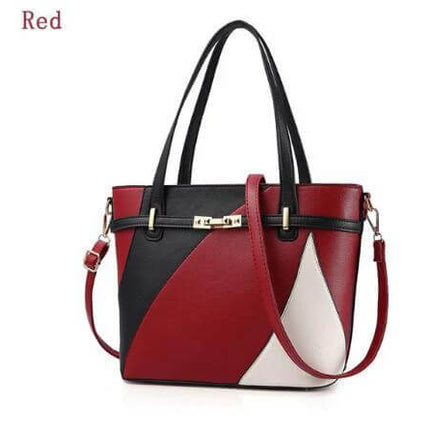 Women Shoulder Handbag Large Capacity Crossbody Bag red black white colorblock tote with shoulder and crossbody straps, organized everyday travel purse