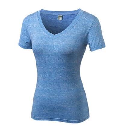 Women V Neck Quick Dry Yoga Tee For Workout And Running - light blue short-sleeve breathable quick-dry yoga top for running and gym
