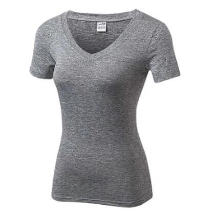 Women V Neck Quick Dry Yoga Tee For Workout And Running - heather gray short sleeve quick-dry V-neck for yoga, running and gym