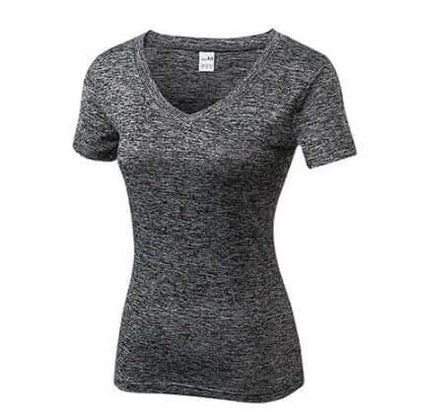 Women V Neck Quick Dry Yoga Tee For Workout And Running - heather gray short-sleeve quick-dry V-neck top for yoga, running, gym