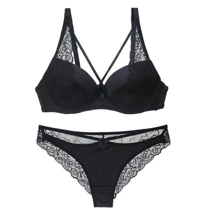 Women's Lace Bra Panty Set For Everyday Comfort And Easy Wear - black lace nylon 3/4 cup bra with matching lace panty set