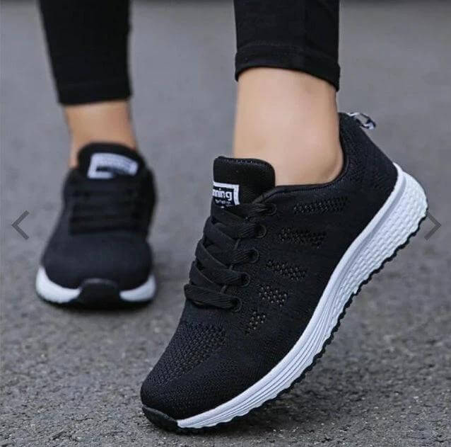 Women Mesh Wedge Sneakers For Everyday Casual Walking - black breathable mesh low wedge sneaker with white EVA sole for commuting and light travel