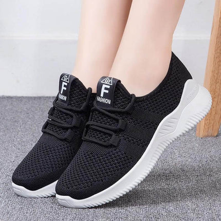 Women's Breathable Woven Sneakers For Everyday Casual Walking - black lightweight woven mesh sneakers with PVC injection sole and low front-tie fit