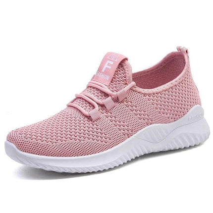 Women's Breathable Woven Sneakers For Everyday Casual Walking - pink low-upper breathable mesh sneaker with PVC sole, cloth-lined interior for commuting