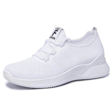 Women's Breathable Woven Sneakers For Everyday Casual Walking - white low-top breathable mesh sneaker with PVC sole, cloth-lined interior