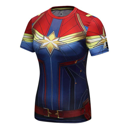 Yoga Fitness Short Sleeve T Shirt Breathable Polyester Tee — red blue superhero-print quick-dry polyester workout top