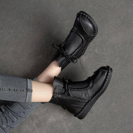 Women's Casual Ankle Boots With Fleece Lining For Everyday - black PU ankle boots with fleece lining, water-resistant, traction sole, city commuter style
