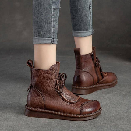 Women's Casual Ankle Boots With Fleece Lining For Everyday - brown water-resistant PU ankle boots on model, fleece or microfiber options, sizes EU 35–40