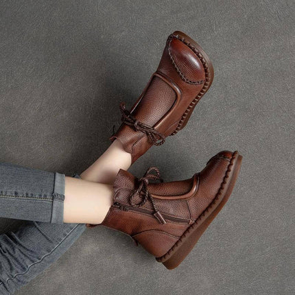 Women's Casual Ankle Boots With Fleece Lining For Everyday - brown PU ankle boots with fleece/microfiber option, water-resistant upper, traction sole, sizes EU 35–40