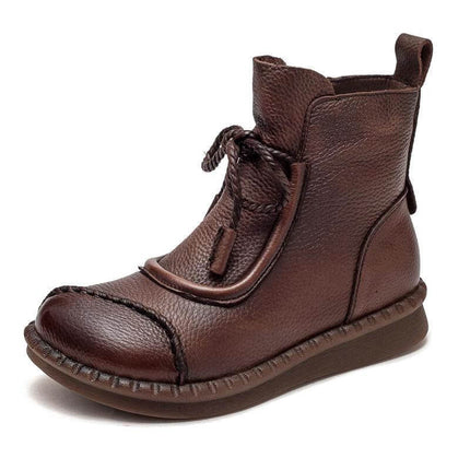 Women's Casual Ankle Boots With Fleece Lining For Everyday - brown PU ankle boot, fleece-lined option, water-resistant upper, textured sole for commuters