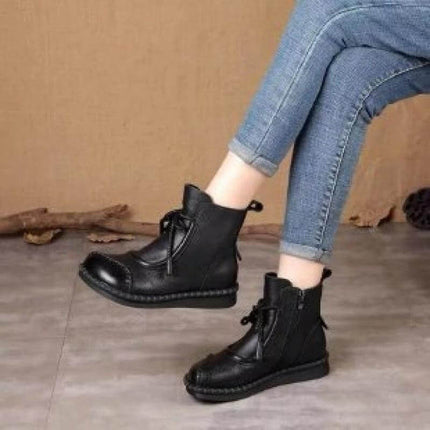 Women's Casual Ankle Boots With Fleece Lining For Everyday - black PU ankle boots on feet, water-resistant casual commuter style
