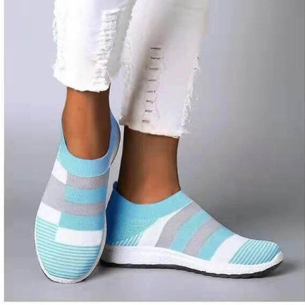 Women Casual Breathable Sneakers Low Heel For Daily Walking light blue slip-on breathable mesh sneakers with low heel and EVA sole for city walking