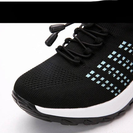 Womens Knit Slip On Casual Sneakers For Everyday Wear lightweight black knit slip-on with foam insole and easy pull laces
