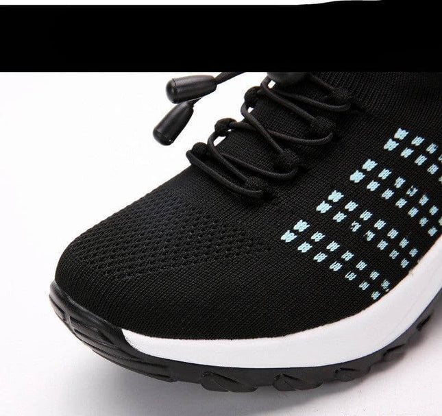 Womens Knit Slip On Casual Sneakers For Everyday Wear lightweight black knit slip-on with foam insole and easy pull laces