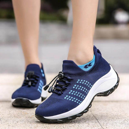 Womens Knit Slip On Casual Sneakers For Everyday Wear - navy stretch knit slip-on with foam insole, lightweight commuter and office-casual walking shoe