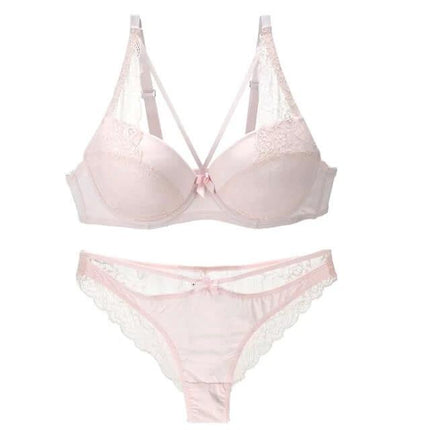 Women's Lace Bra Panty Set For Everyday Comfort And Easy Wear - light pink lace 3/4 cup bra with matching panties for smooth, breathable daily wear