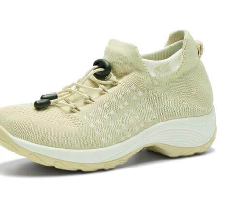 Womens Knit Slip On Casual Sneakers For Everyday Wear lightweight beige knit slip-on with stretch upper and low-profile foam insole