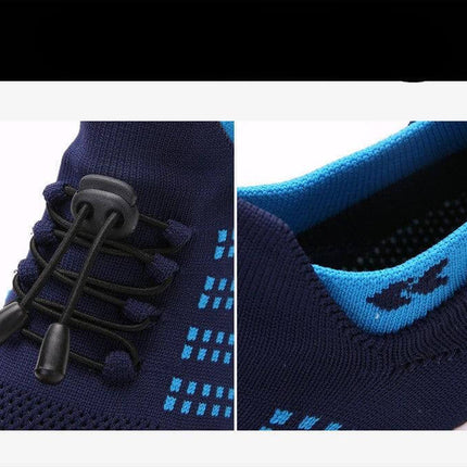 Womens Knit Slip On Casual Sneakers For Everyday Wear navy stretch fly-woven upper with elastic toggle lacing and cushioned foam insole close-up