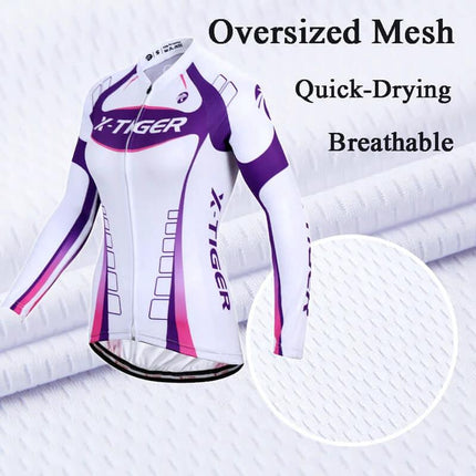 Womens Long Sleeve Cycling Jersey For Autumn Riding White Purple - breathable moisture-wicking full-zip road cycling jersey with Lycra sleeves