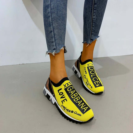 Womens Low Top Casual Flat Sneakers Slip On For Everyday Wear bright yellow designer-style slip-on sneakers with wear-resistant rubber sole