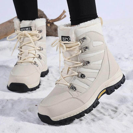 Women's Low Top Snow Boots With Fleece Lining For Winter Wear - beige low-top commuter boots with fleece lining and rugged traction for sidewalks and transit