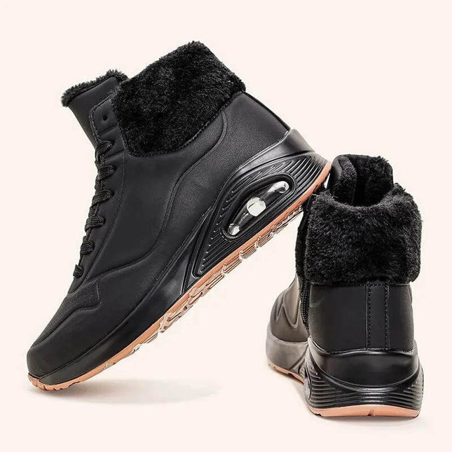 Women's Low-Top Snow Boots With Fleece Lining And Chain - black fleece-lined low-top commuter snow boots with traction sole