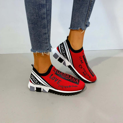 Womens Low Top Casual Flat Sneakers Slip On For Everyday Wear red slip-on sneakers with rubber sole and easy-fit low-top design