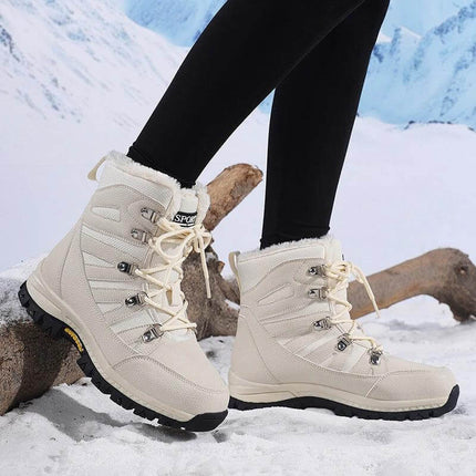 Women's Low Top Snow Boots With Fleece Lining For Winter Wear - beige low-top insulated ankle boots with traction sole for urban commuters