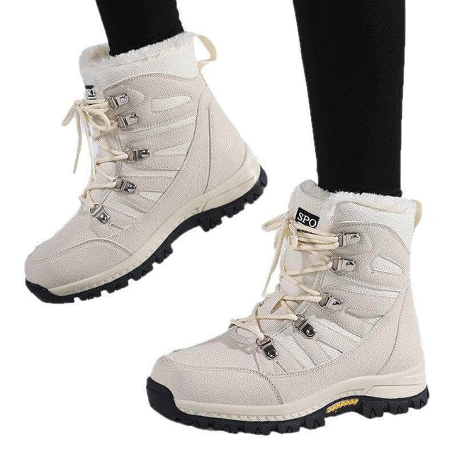 Women's Low Top Snow Boots With Fleece Lining For Winter Wear - beige low-top fleece-lined commuter boots with grippy soles