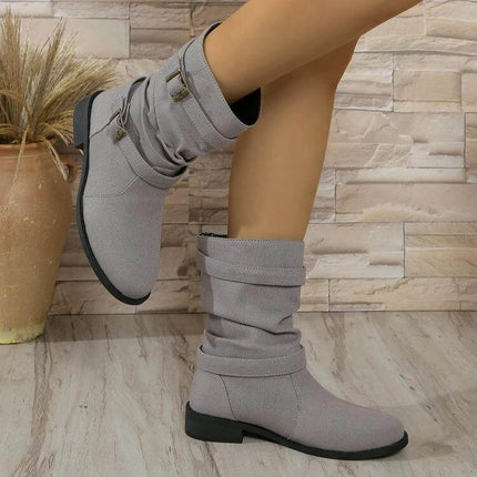Womens Mid Heel Square Toe Ankle Boots Navy Denim Everyday - light gray denim-effect mid-heel ankle boots with slouchy shaft and buckle detail