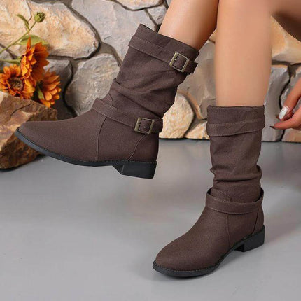 Womens Mid Heel Square Toe Ankle Boots Navy Denim Everyday - navy denim-effect mid-heel ankle boots with square 3–5 cm heel and pull-on shaft