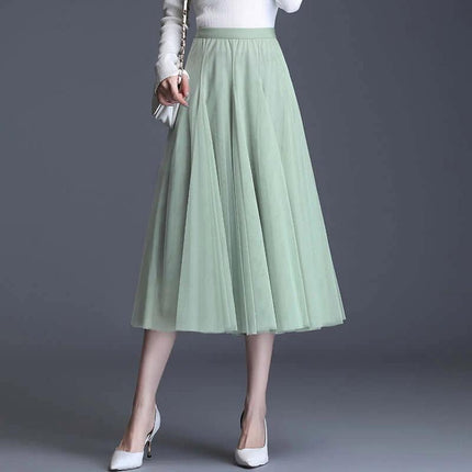 Womens Mid-Waist Pleated Mesh Lace Skirt Black Everyday Wear - mint green pleated mid-length mesh skirt styled with white top and heels