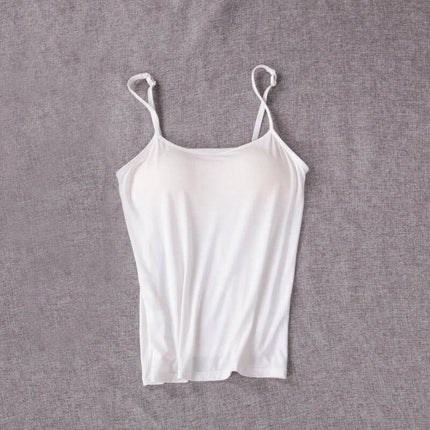 Women's Modal Camisole Slim Fit Layering Tank S To XXL - white modal camisole on gray background, slim-fit layering tank top
