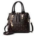 Women's PU Leather Tote Shoulder Bag Large Capacity in black with vertical structured square silhouette, zip closure and shoulder strap