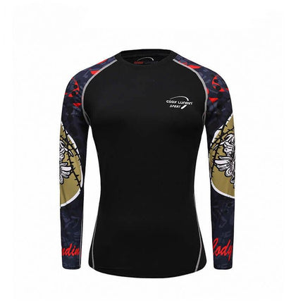 Women's Quick-Dry Running Top for Fitness, Hiking, and Outdoor Use - black Lycra long-sleeve with camo floral sleeve accents