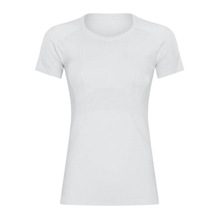 Womens Quick Dry Running Top Short Sleeve For Yoga in white – breathable moisture-wicking fabric, stretchy 65% nylon 35% polyester for studio or outdoor workouts