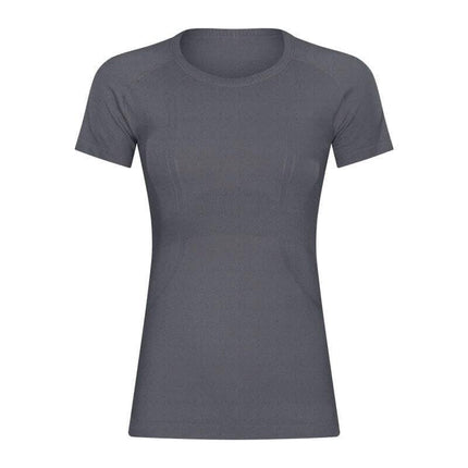 Womens Quick Dry Running Top Short Sleeve For Yoga in gray, breathable moisture-wicking short-sleeve training tee for studio yoga and outdoor runs