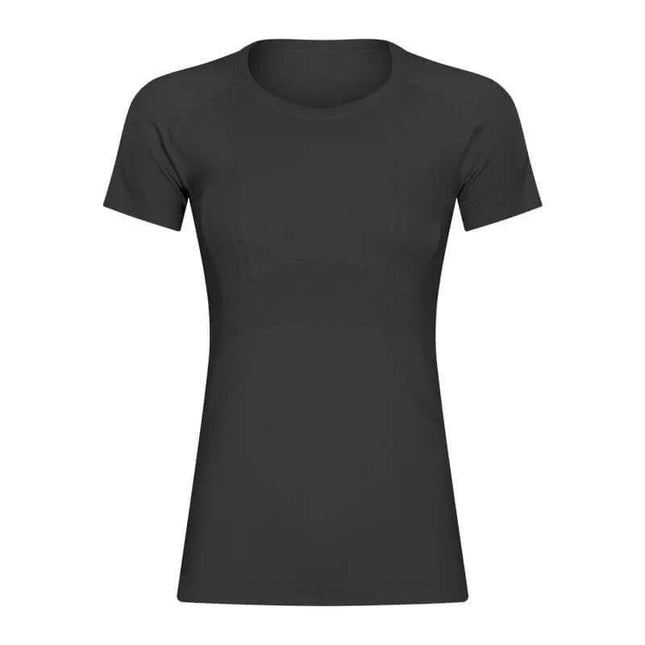 Womens Quick Dry Running Top Short Sleeve For Yoga - charcoal black breathable moisture-wicking short-sleeve training tee