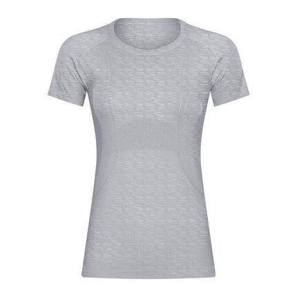 Womens Quick Dry Running Top Short Sleeve For Yoga - light gray seamless short-sleeve moisture-wicking training shirt