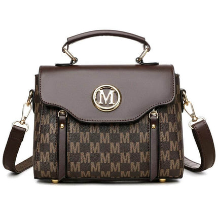Women's Retro Crossbody Shoulder Handbag Brown Classic - compact PU retro silhouette brown crossbody with top handle and monogram pattern