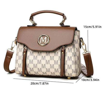 Women's Retro Crossbody Shoulder Handbag Brown Classic compact PU retro silhouette brown top-handle crossbody with monogram pattern and gold hardware