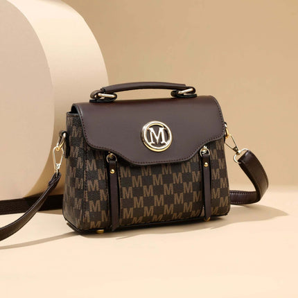 Women's Retro Crossbody Shoulder Handbag Brown Classic - compact PU brown retro shoulder bag with top handle and M monogram